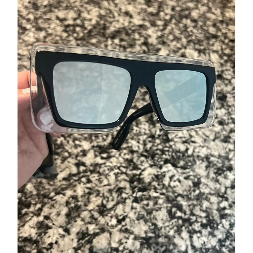 Kenzo Paris Rectangular Sunglasses Black Clear Silver Mirror KZ40024I 01C 53mm